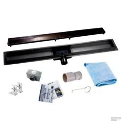 RVS Douchegoot Flens Met Uitneembaar Sifon 50x7cm 6,7cm Diep TEGELROOSTER MAT ZWART -Aanbiedingen Ontspan Bad Winkel flens tegel rooster 50cm mat zwart shop