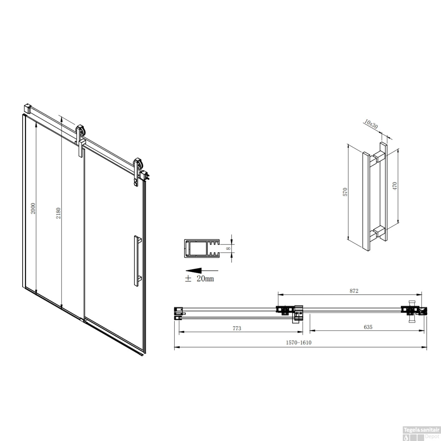 Nisdeur Sapho Volcano Schuifdeur 160x200 Cm 8 Mm Gecoat Glas - Afbeelding 11