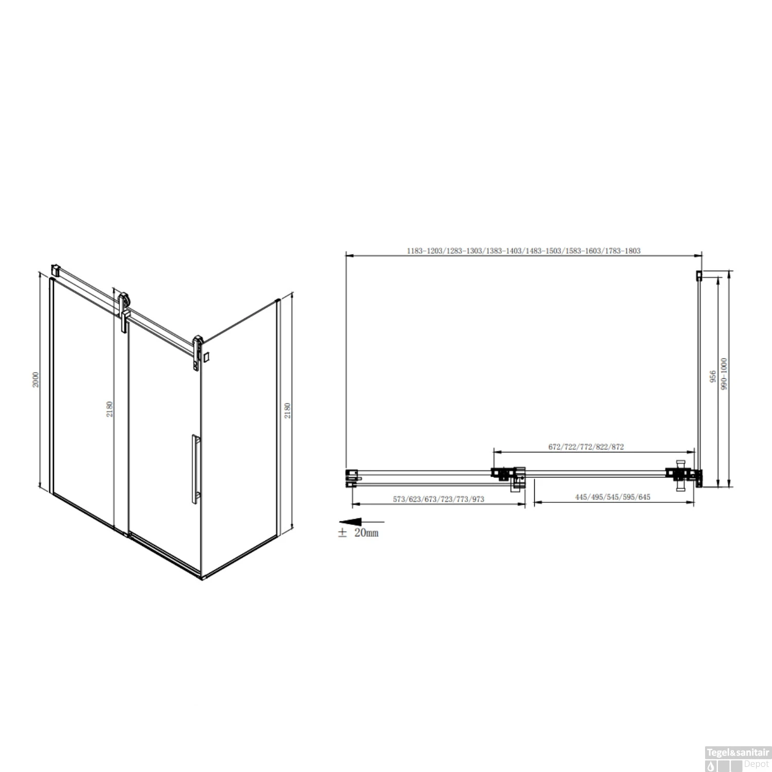 Zijwand Sapho Volcano 100x200 Cm 8 Mm Helder Glas Tbv Nisdeur Volcano Mat Zwart - Afbeelding 5