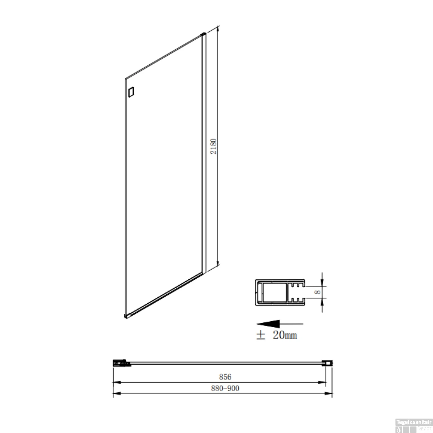 Zijwand Sapho Volcano 90x200 Cm 8 Mm Helder Glas Tbv Nisdeur Volcano Mat Zwart 6 Zijwand Sapho Volcano 90x200 Cm 8 Mm Helder Glas Tbv Nisdeur Volcano Mat Zwart - Afbeelding 4