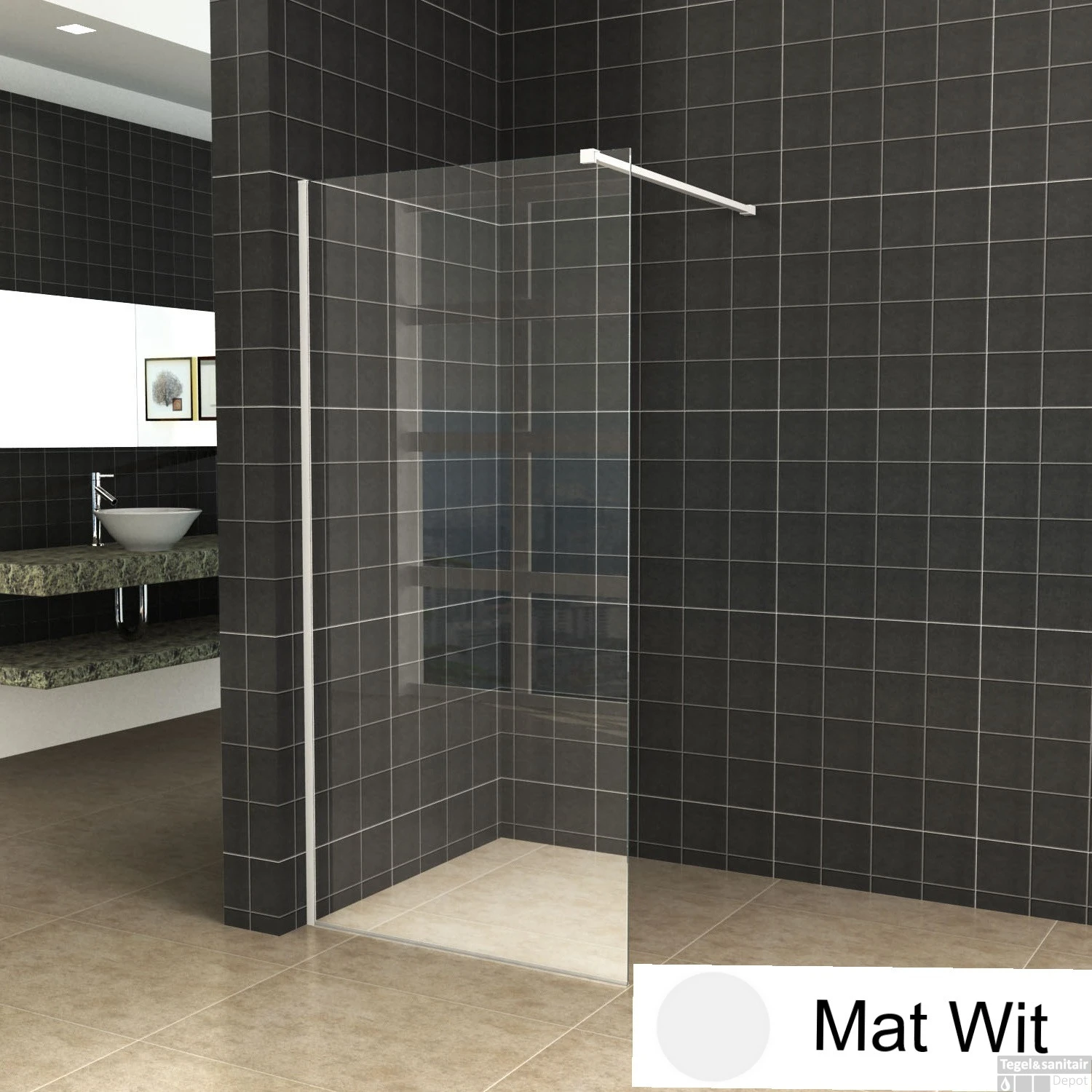 BWS Inloopdouche Pro Line Helder Glas 100x200 Mat Wit Profiel En Stabilisatiestang - Afbeelding 2