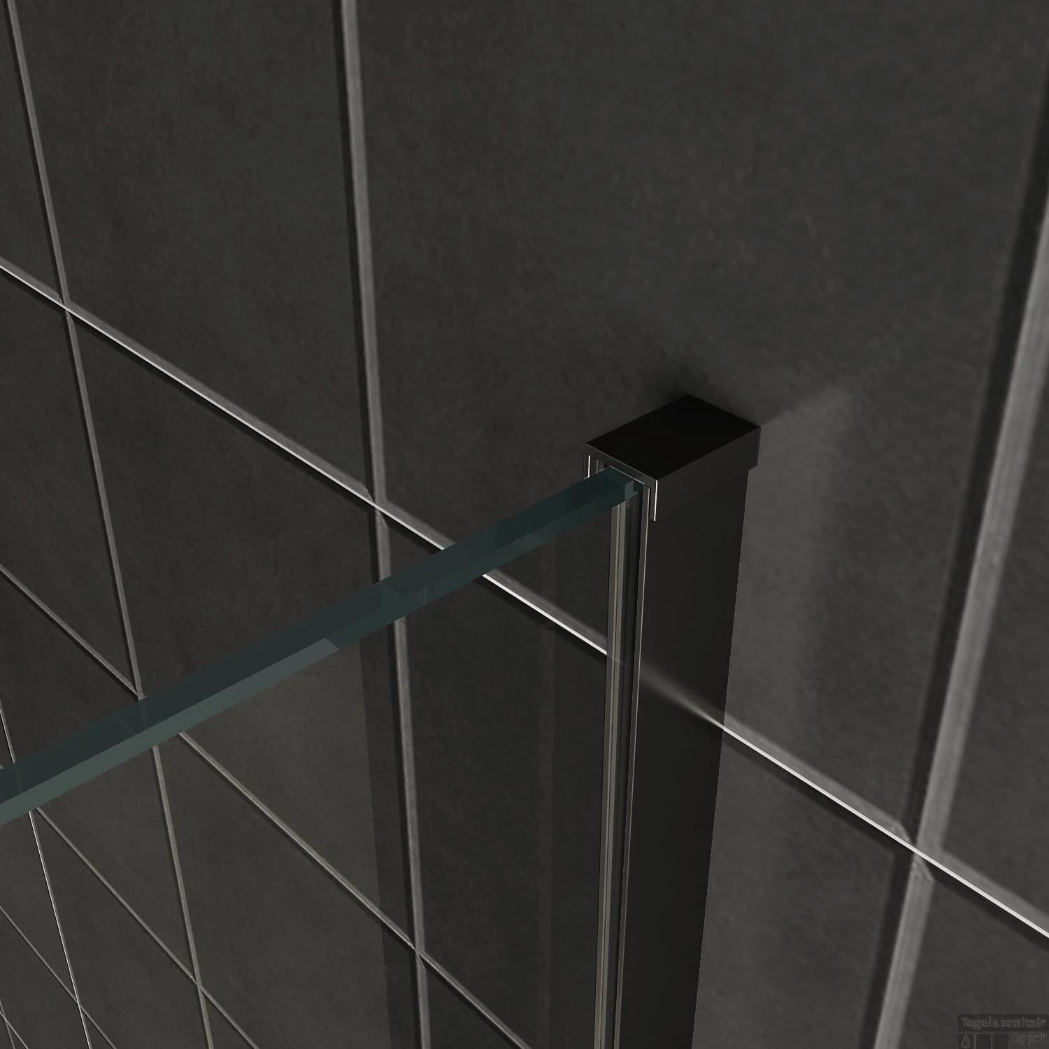 BWS Inloopdouche Pro Line Helderglas 95x200 8mm Nano Coating Mat Zwart Profiel En Stang - Afbeelding 2