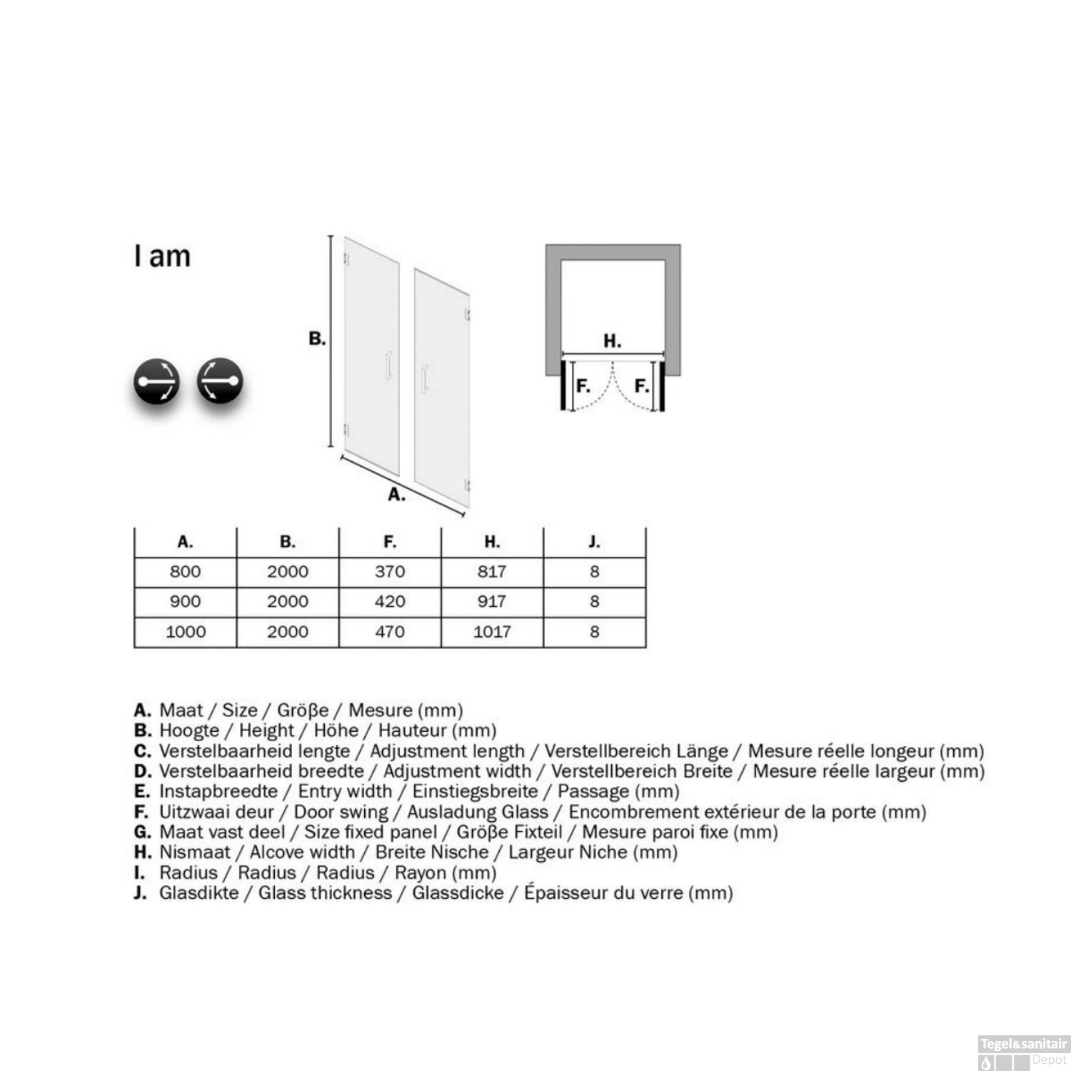 Nisdeur By Sealskin 'I AM' 2 Pendeldeuren 100x200 Cm Mat Zwart Helder Antikalk Glas - Afbeelding 6