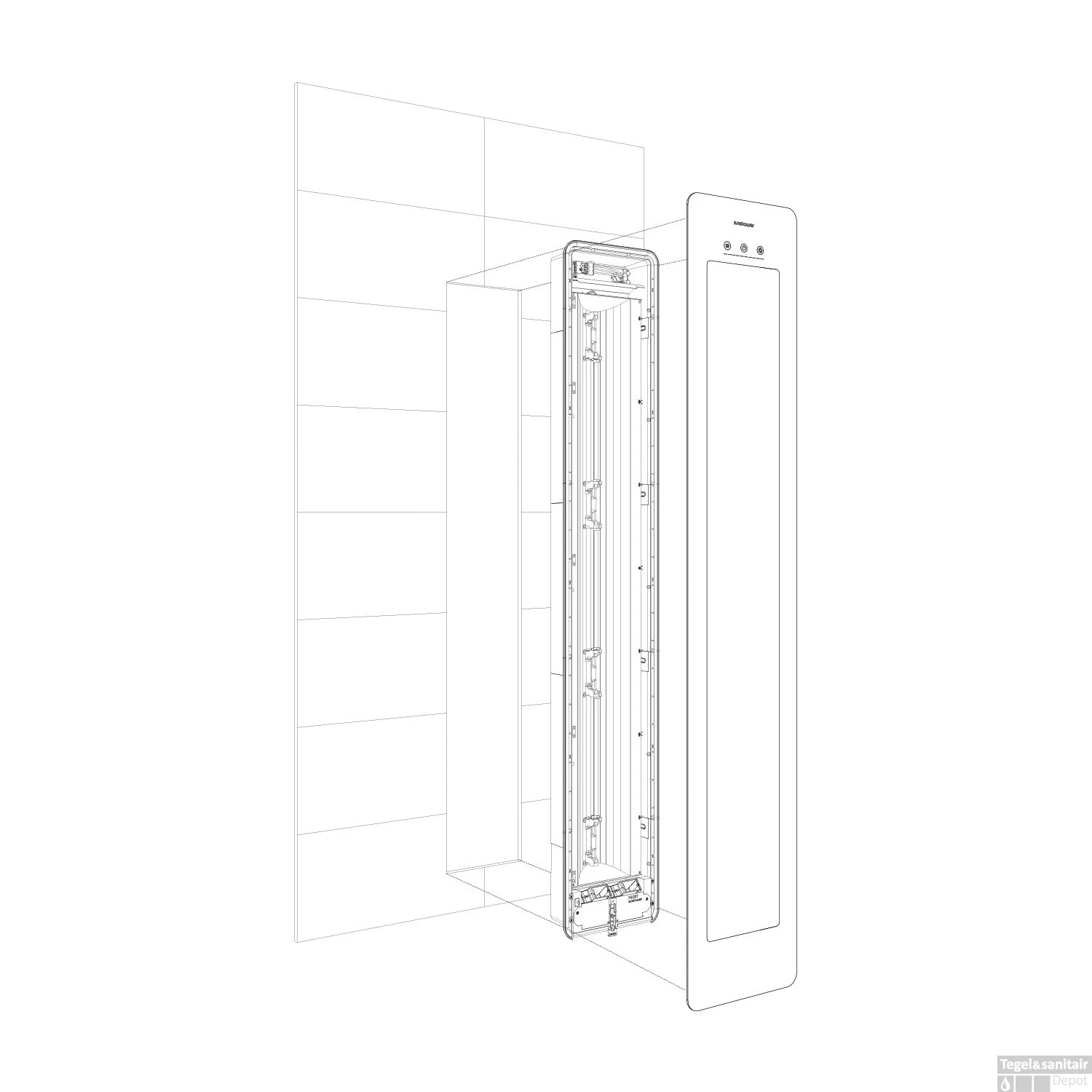 Sunshower Plus S Round Infrarood En UV-licht 95x33 Cm Inbouw - Opbouw Vlak Of Hoek White - Afbeelding 7