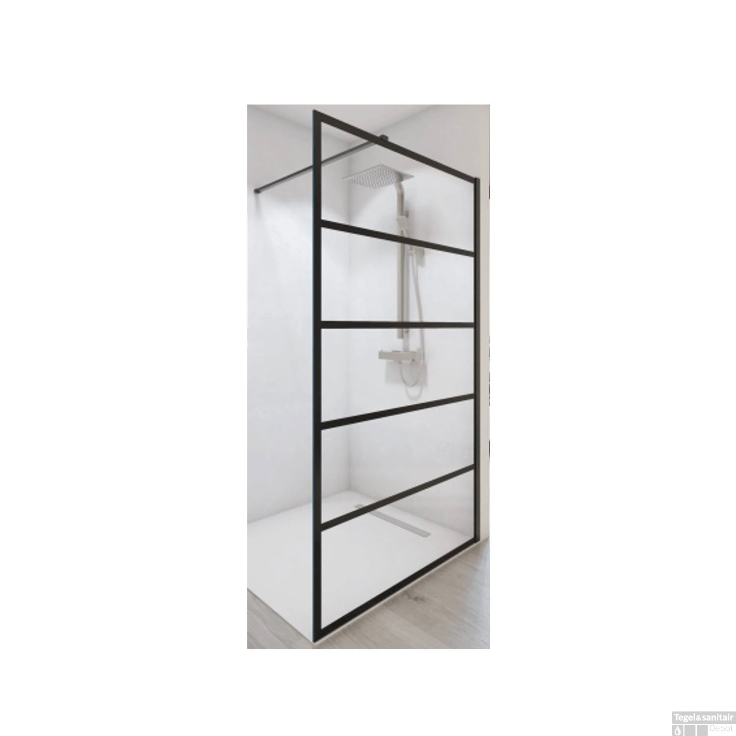 Inloopdouche BWS Free Time Met Zwarte Banen 120x200cm 8mm Mat Zwart - Afbeelding 2