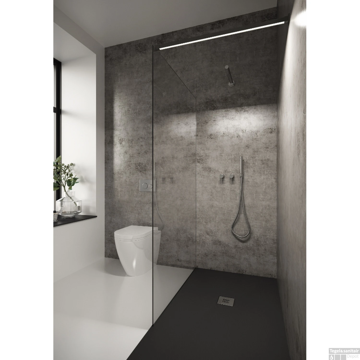 Inloopdouche Bellezza Bagno StabiLight 110x195cm 8 Mm Helder Glas Antikalk Inclusief Stabilisatiestang Met Verlichting Mat Zwart