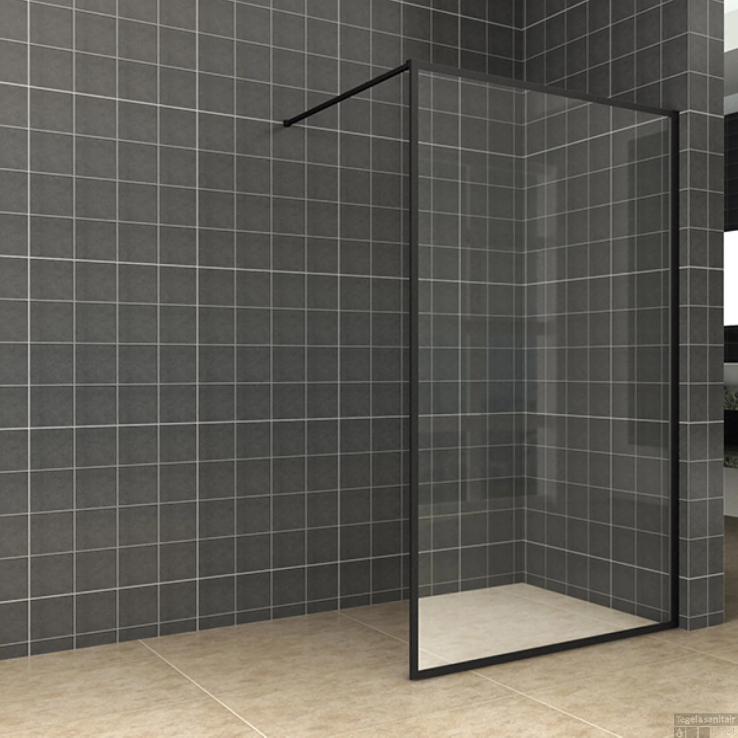 Inloopdouche Boss & Wessing Vidrios 80x200 Cm 10 Mm Met Stabilisatiestang NANO Mat Zwart - Afbeelding 2