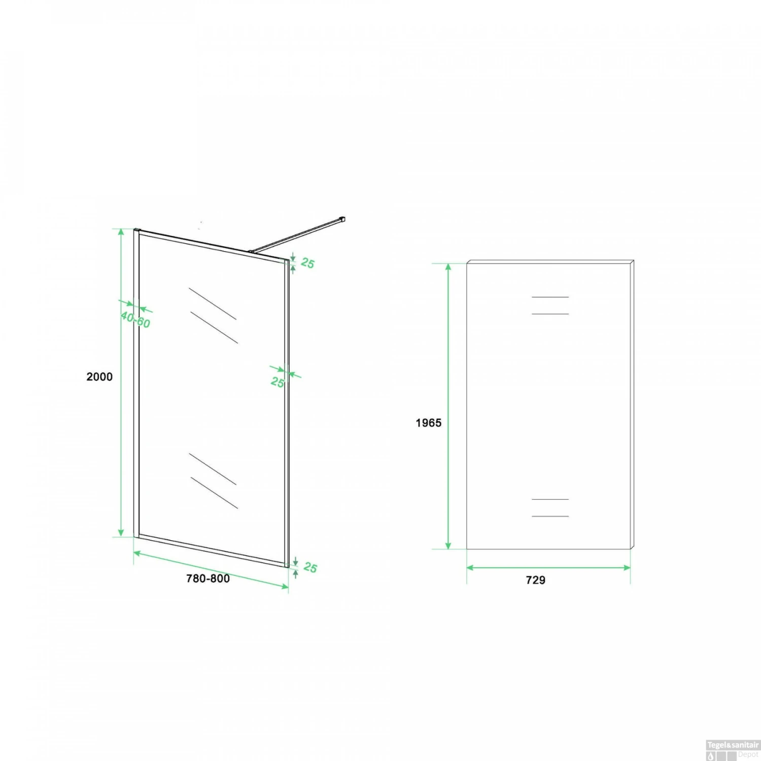Inloopdouche Boss & Wessing Vidrios 80x200 Cm 10 Mm Met Stabilisatiestang NANO Mat Zwart - Afbeelding 3