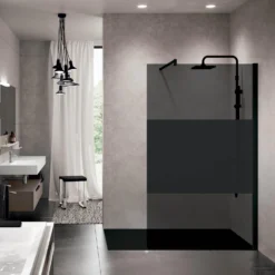 Inloopdouche Novellini Kuadra Met Donkere Middenband 100x200 Cm Mat Zwart Profiel