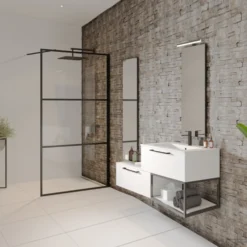 Inloopdouche Riho Grid 90x200 Cm 6 Mm Helderglas Zwarte Profielen