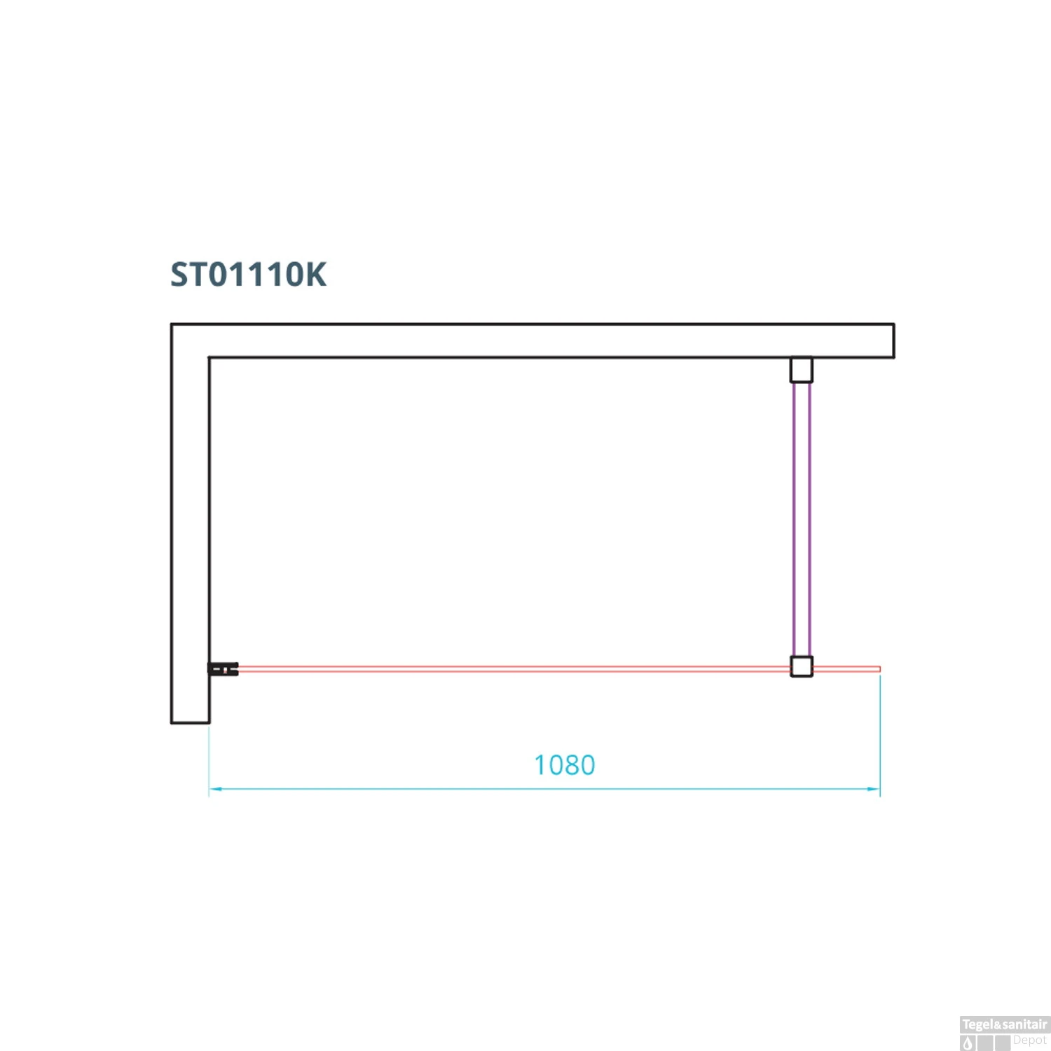 Inloopdouche Van Rijn ST01 Met Scharnieren En Stabilisatiestang 108x200 Cm Helder Glas 8 Mm Chroom - Afbeelding 2
