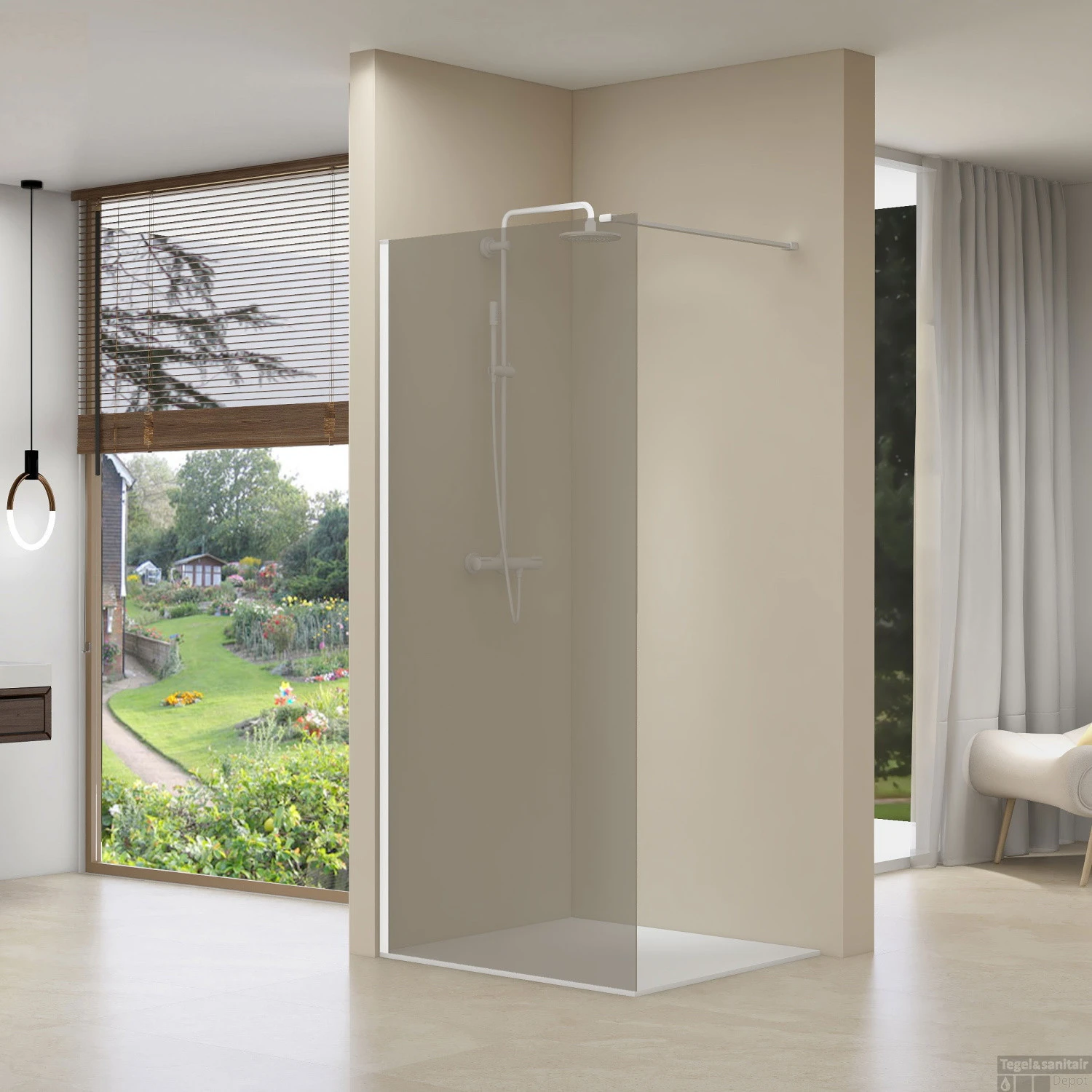 Inloopdouche Van Rijn ST01 Met Stabilisatiestang 90x200 Cm Rookglas 8 Mm Wit