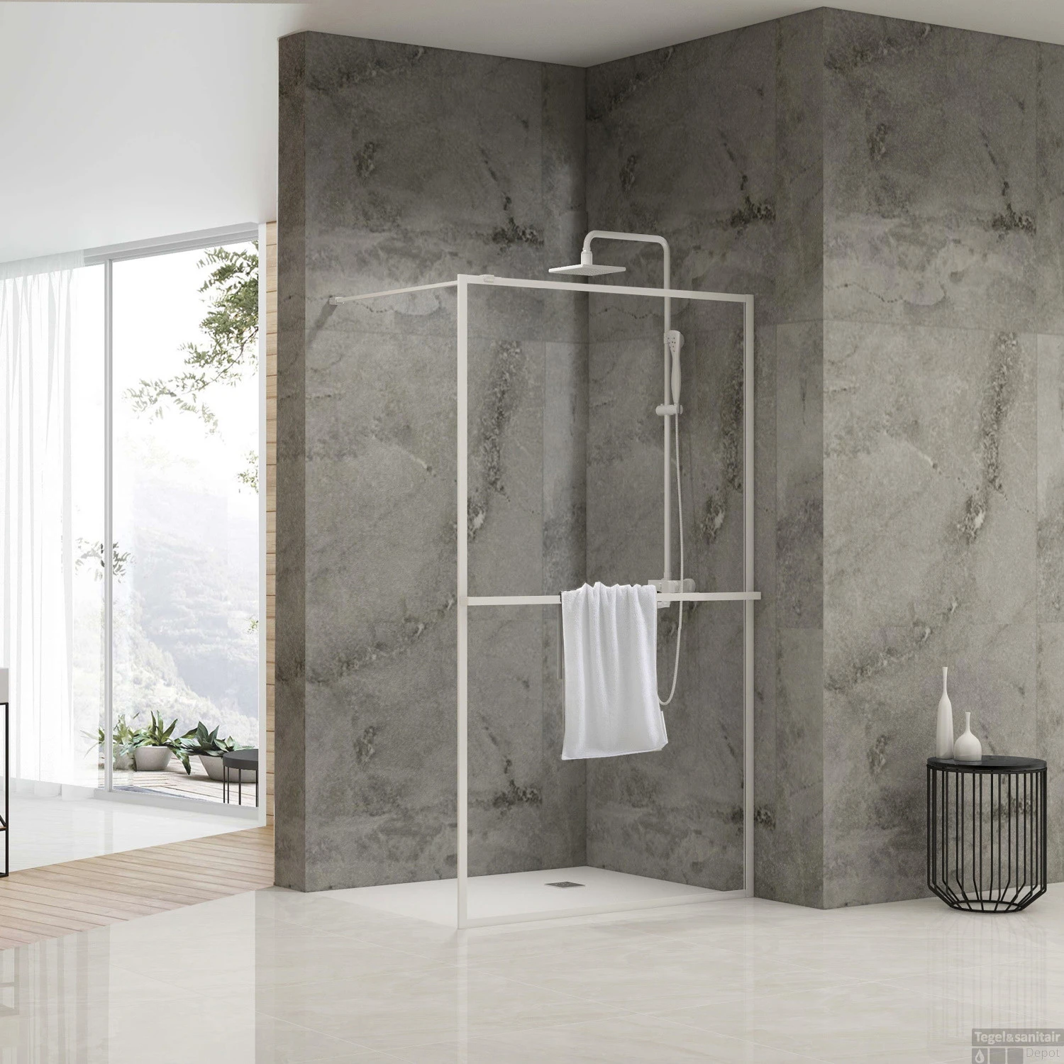 Inloopdouche Van Rijn ST04 Met Handdoekstang 90x200 Cm 8 Mm Helder Glas Wit