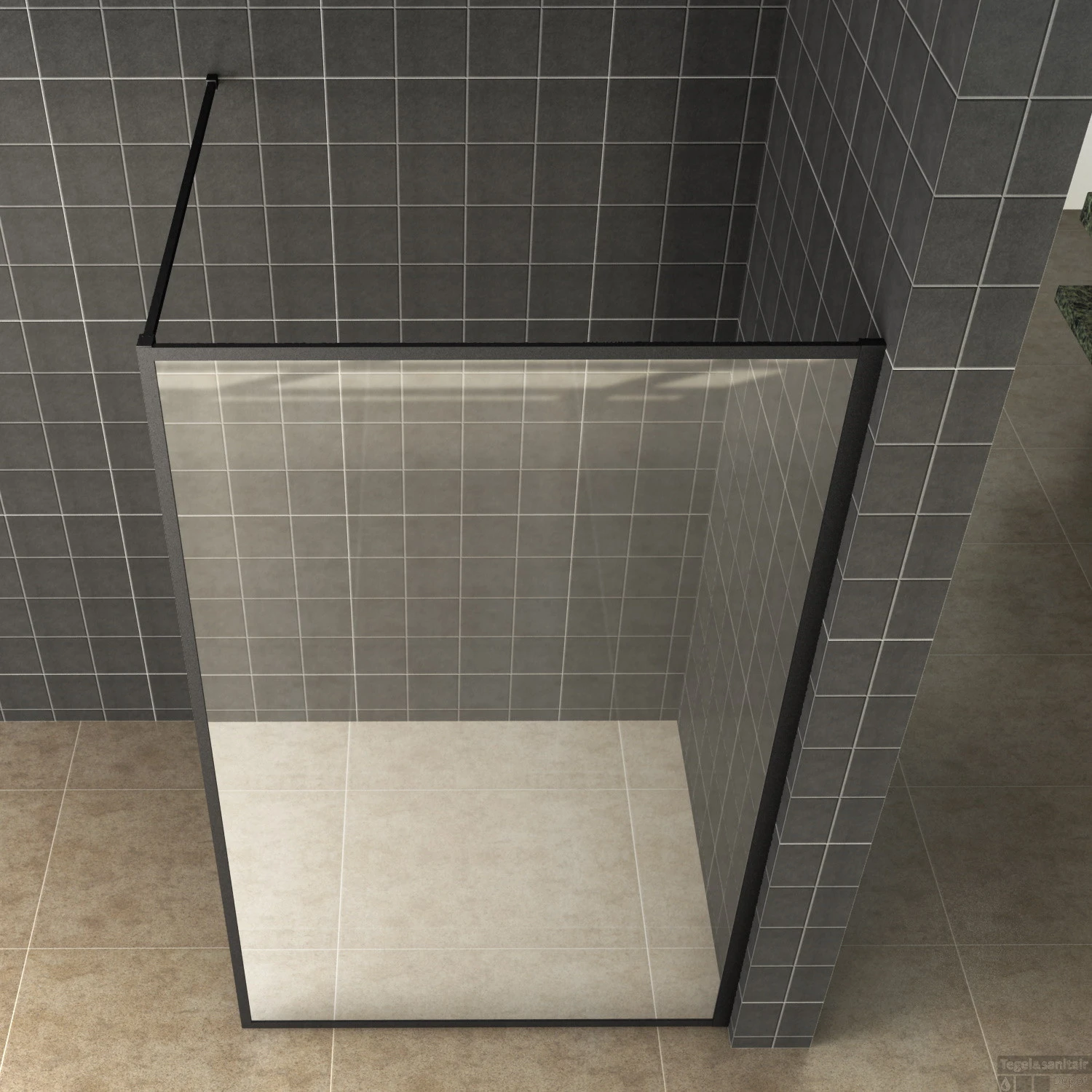 Wiesbaden Douchewand Square 10mm 120x200cm Stabilisatiestang | Nano Coating | Mat Zwart | Inloopdouche - Afbeelding 2