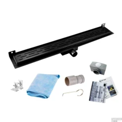 Mat Zwarte RVS Douchegoot Muurflens Met Uitneembaar Sifon 80x7cm 6,7cm Diep Mat Zwart