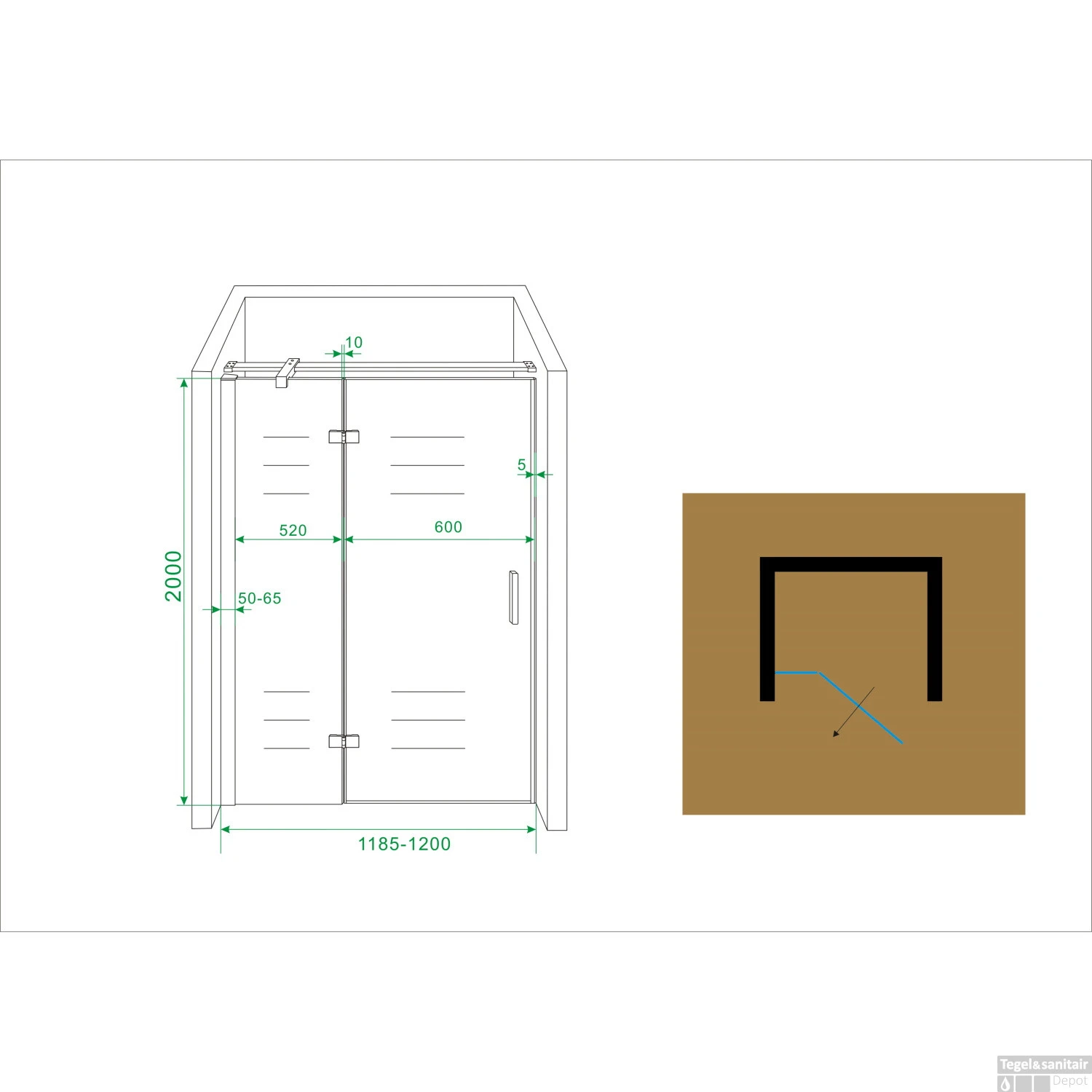 Nis Swingdeur Wiesbaden 120x200cm + Vast Paneel 8mm NANO Coating 10 Nis Swingdeur Wiesbaden 120x200cm + Vast Paneel 8mm NANO Coating - Afbeelding 8