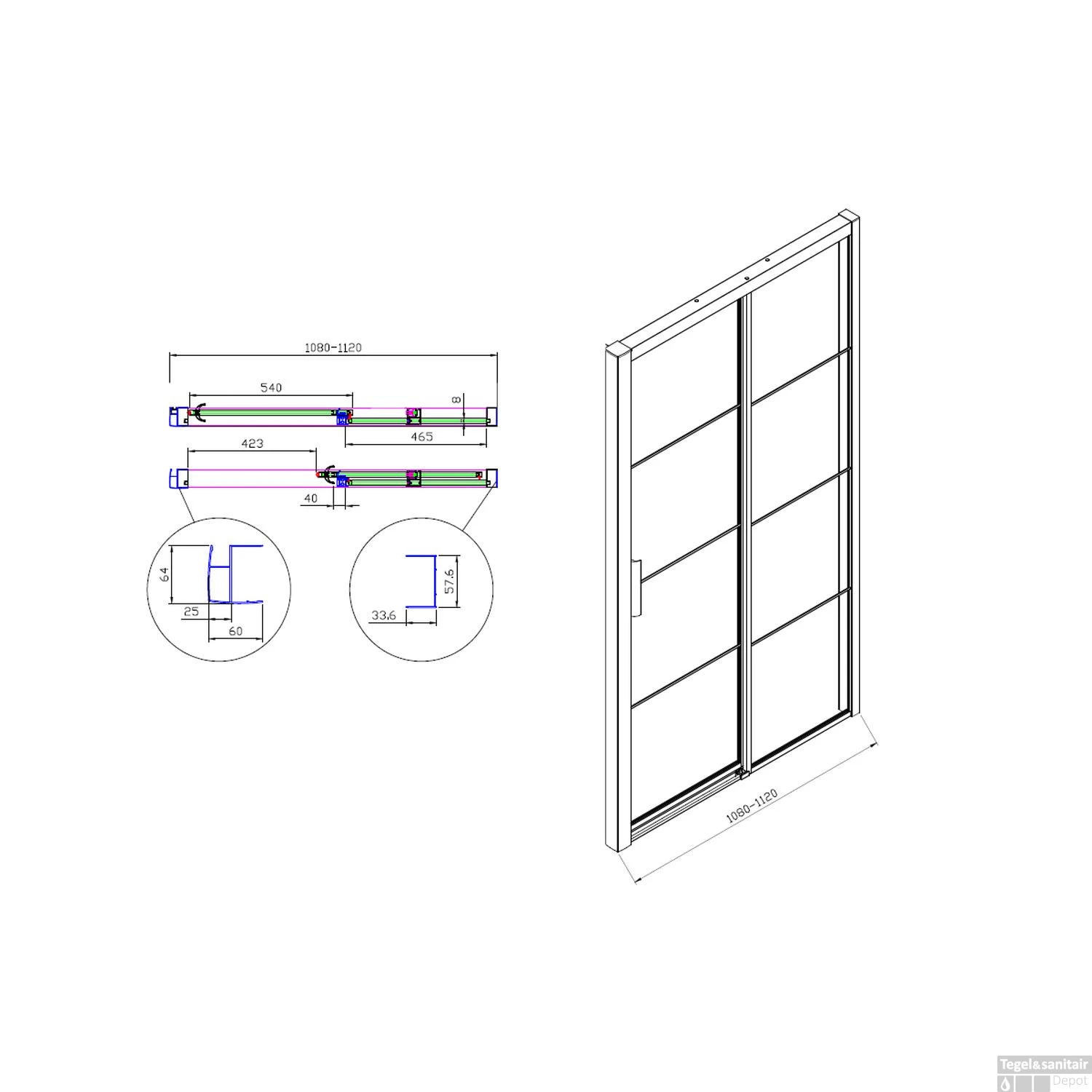 Douchedeur Boss & Wessing Black Edition Frame Softclose Rechts 110x200 Cm Helder Glas Zwart - Afbeelding 3