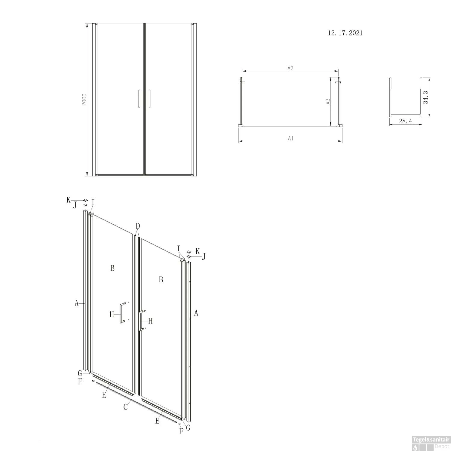Nisdeur Lacus Giglio Evo Saloon 2 Klapdeuren 130x200 Cm Helder Glas Chroom - Afbeelding 2