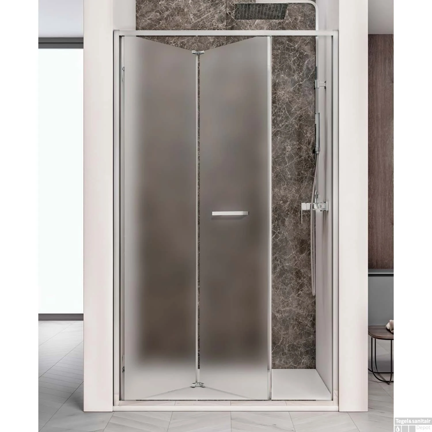 Nisdeur Lacus Ponza Evo Vouwdeur 80x200 Cm Mat Glas Chroom