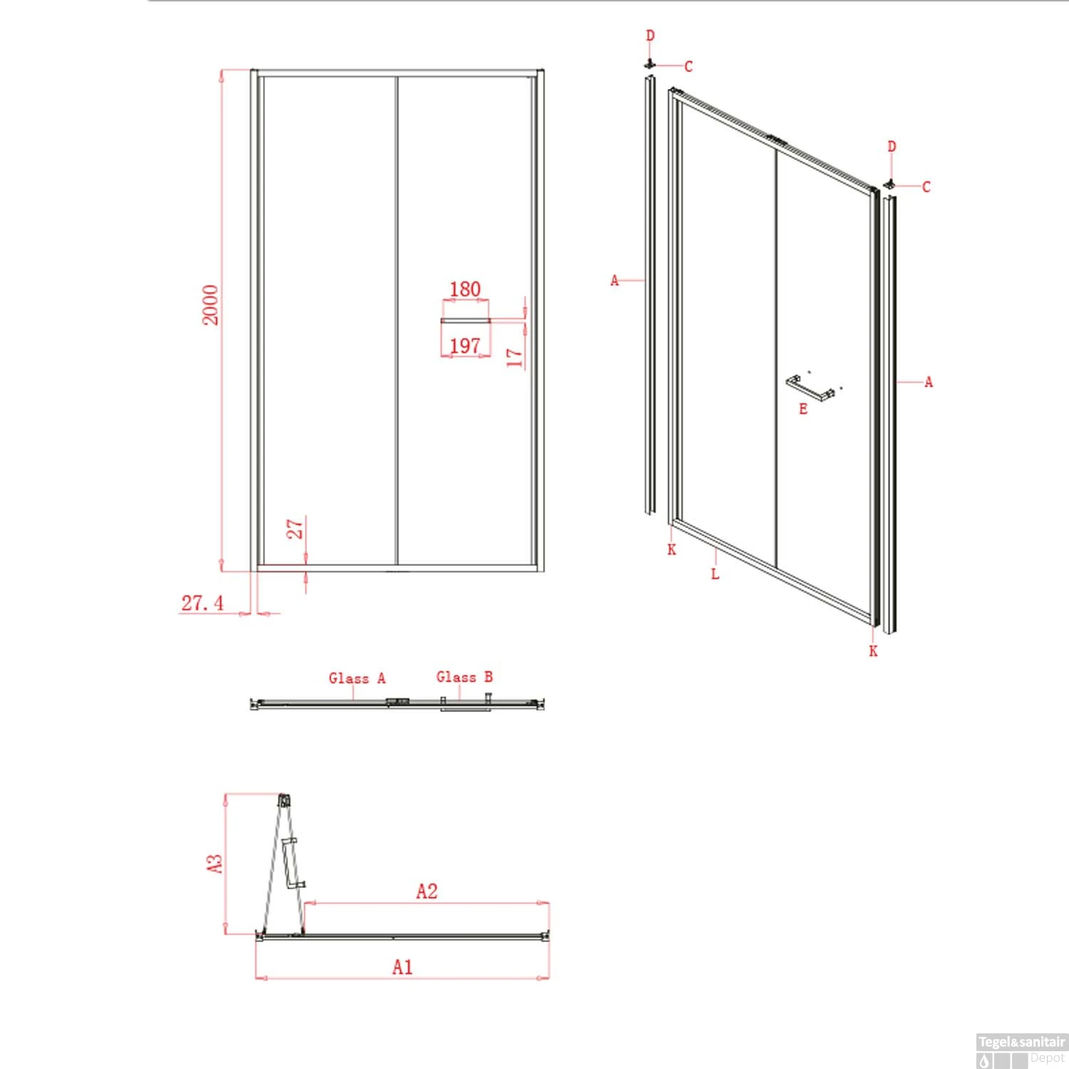 Nisdeur Lacus Ponza Evo Vouwdeur 80x200 Cm Mat Glas Chroom - Afbeelding 2