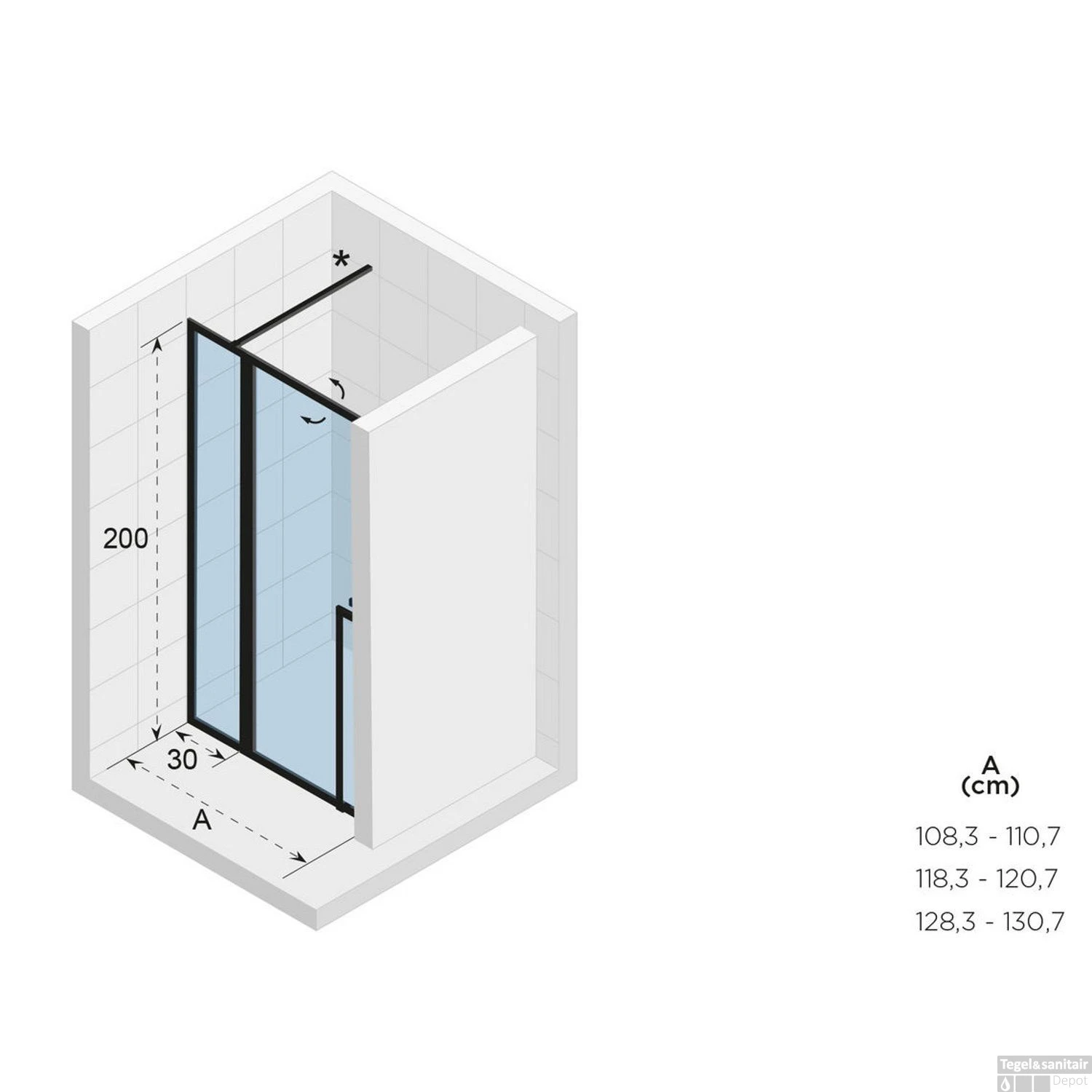 Nisdeur Riho Lucid XL GD104 Omkeerbaar Verstelbaar Aluminium 200x120 Cm Mat Zwart - Afbeelding 2