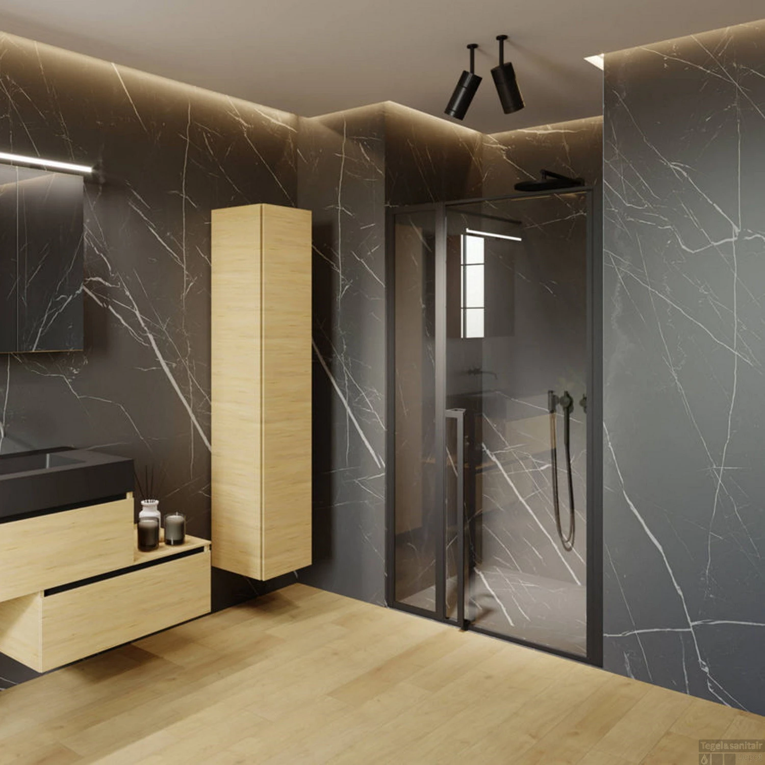 Nisdeur Riho Lucid XL GD104 Omkeerbaar Verstelbaar Aluminium 200x120 Cm Mat Zwart