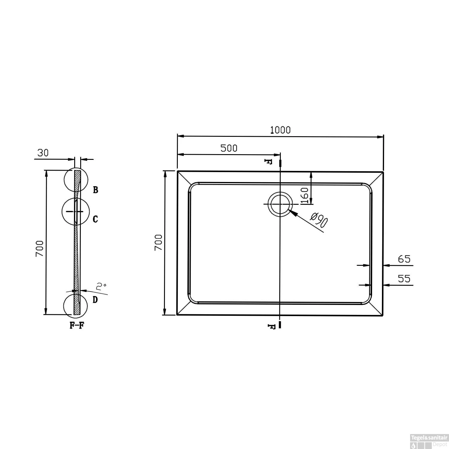 Douchebak Gegoten Marmer Sapho Aqualine 100x70x3 Cm Rechthoek Wit 6 Douchebak Gegoten Marmer Sapho Aqualine 100x70x3 Cm Rechthoek Wit - Afbeelding 4