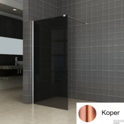 BWS Inloopdouche Pro Line Rookglas 120x200 Nano Coating Geborsteld Messing Koper Profiel En Stang