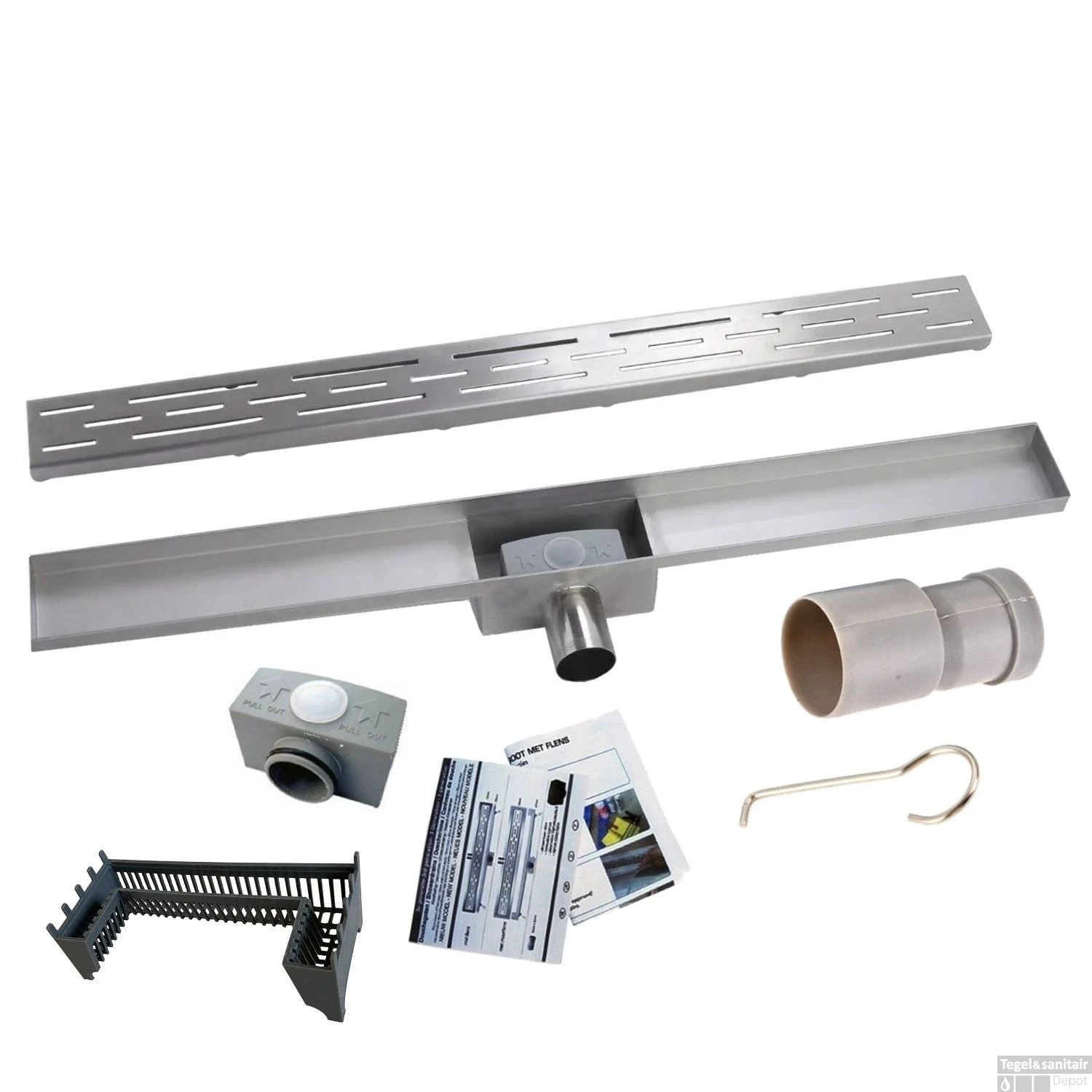 RVS Douchegoot BASIC Met Uitneembaar Sifon 60x7cm 6,7cm Diep STANDAARD ROOSTER - Afbeelding 3