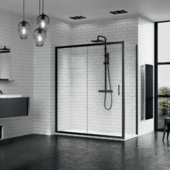 Schuifdeur Novellini Zephyros 2P Helder Glas 136x195 Cm Mat Zwart Profiel