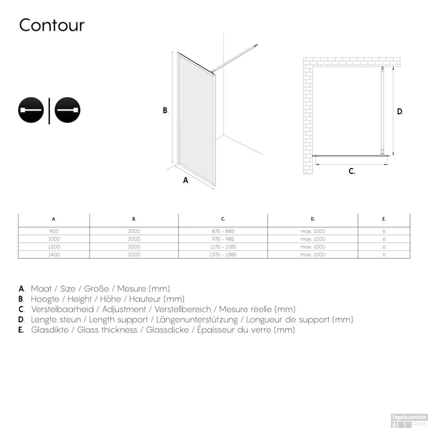 Sealskin Contour Inloopdouche A3 90x200 Cm 6mm Helderglas RVS - Afbeelding 7