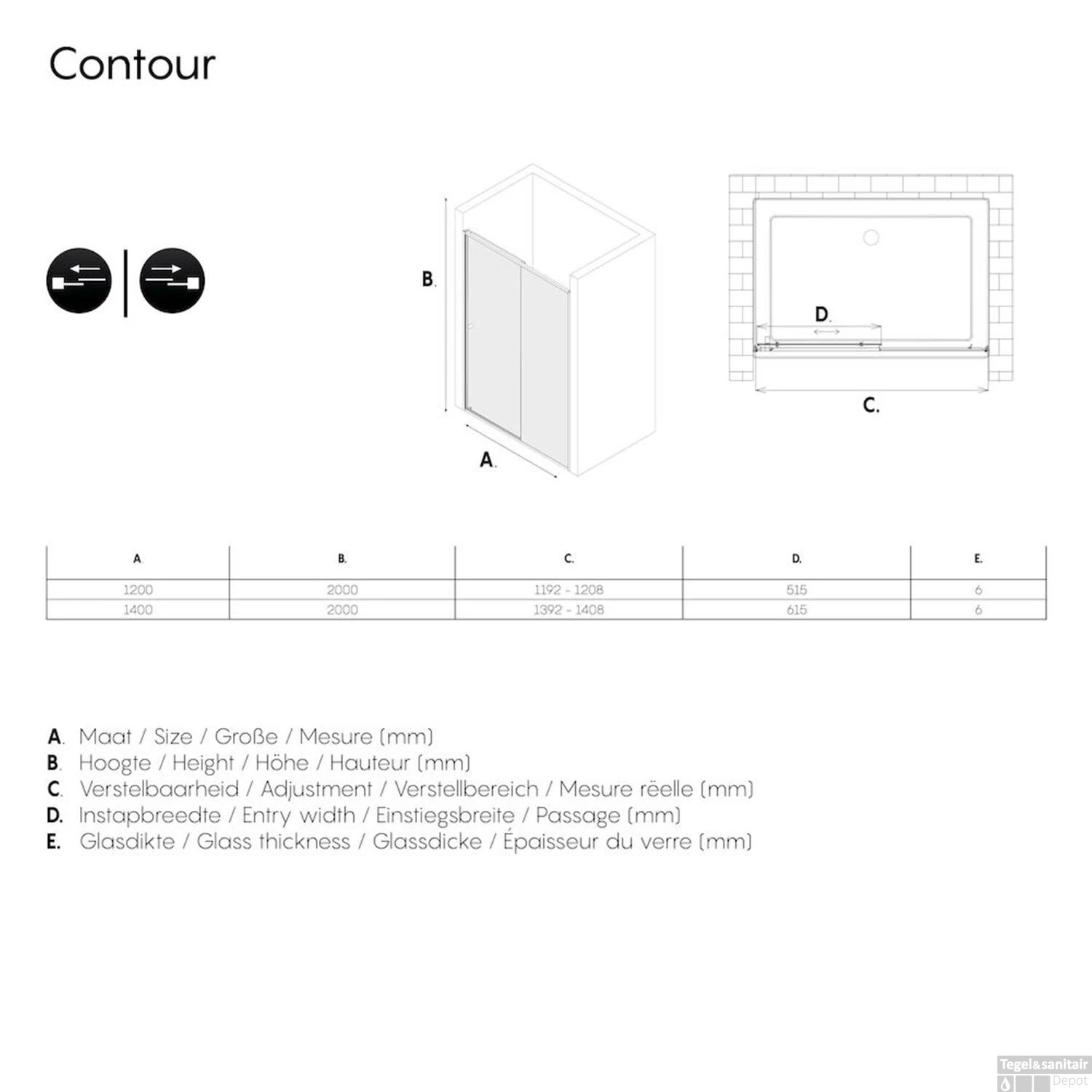 Sealskin Contour Schuifdeur Voor Nis 140x200 Cm 6mm Helderglas Mat Zwart 6 Sealskin Contour Schuifdeur Voor Nis 140x200 Cm 6mm Helderglas Mat Zwart - Afbeelding 4