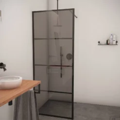 BWS Inloopdouche Smoke Frame 90x200 Cm Rookglas Mat Zwart Raster