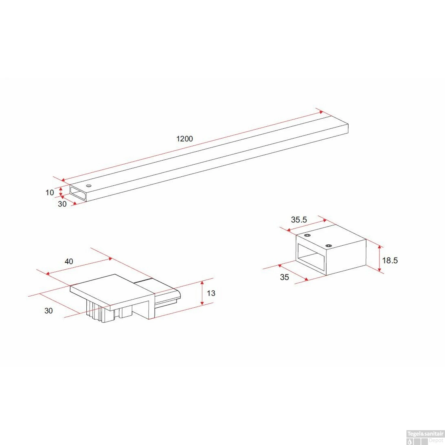 Stabilisatiestang Voor Inloopdouche Boss & Wessing Black Line 120 Cm Mat Zwart - Afbeelding 5