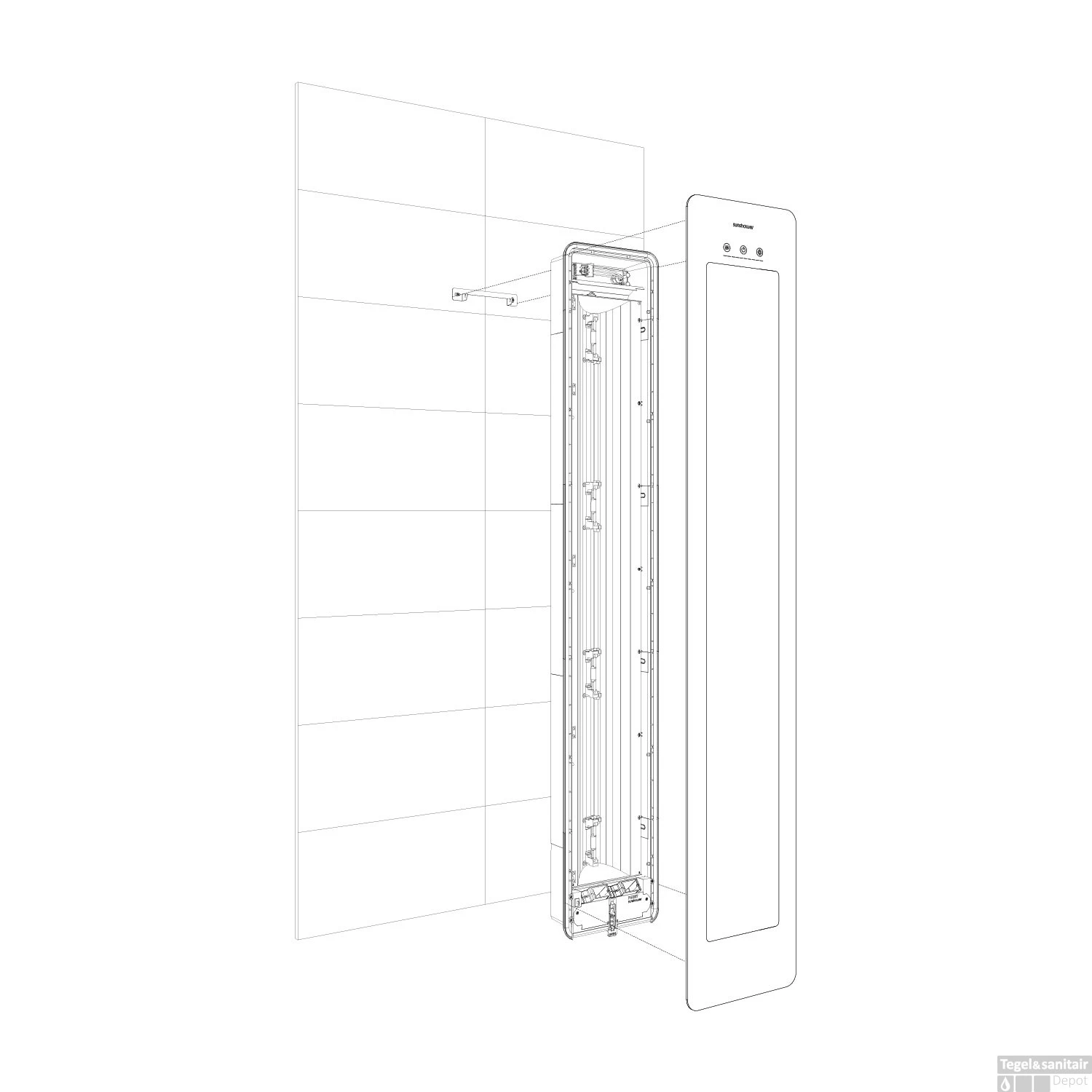 Sunshower One M Round Infrarood 140x33 Cm Inbouw - Opbouw Vlak Of Hoek Sand White - Afbeelding 5