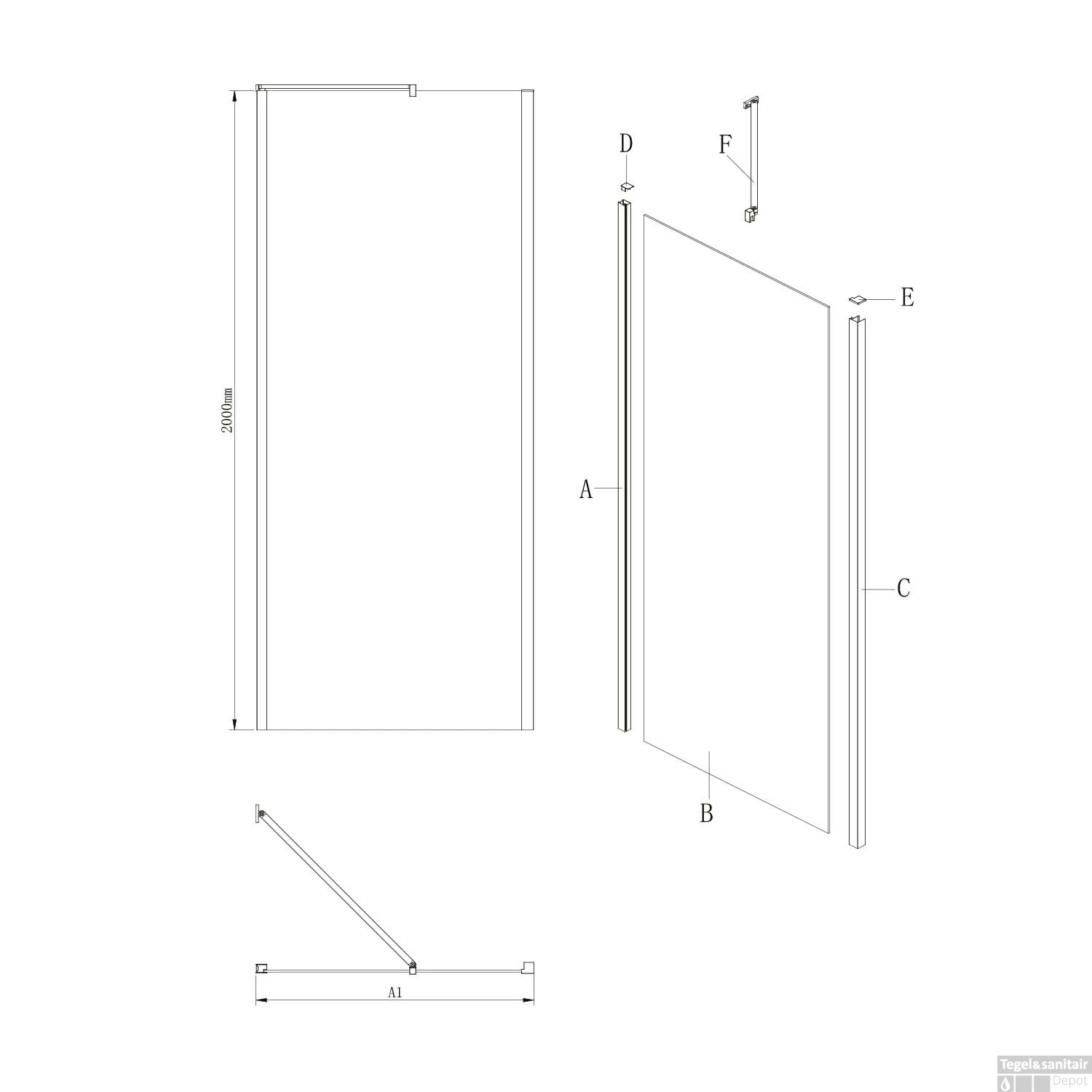 Zijwand Lacus Giglio Evo 80x200 Cm Aluminium Profiel Mat Zwart 4 Zijwand Lacus Giglio Evo 80x200 Cm Aluminium Profiel Mat Zwart - Afbeelding 2