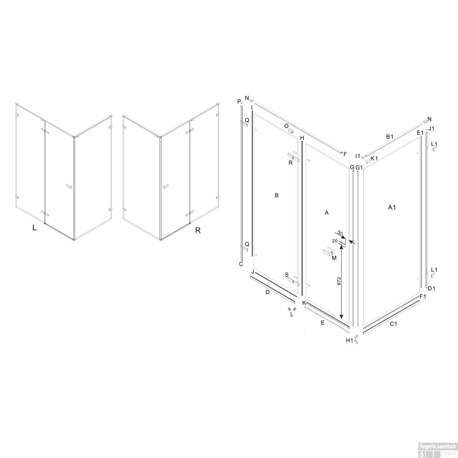 Zijwand Lacus S. Pietro 70x200 Cm Aluminium Profiel Goud 4 Zijwand Lacus S. Pietro 70x200 Cm Aluminium Profiel Goud - Afbeelding 2